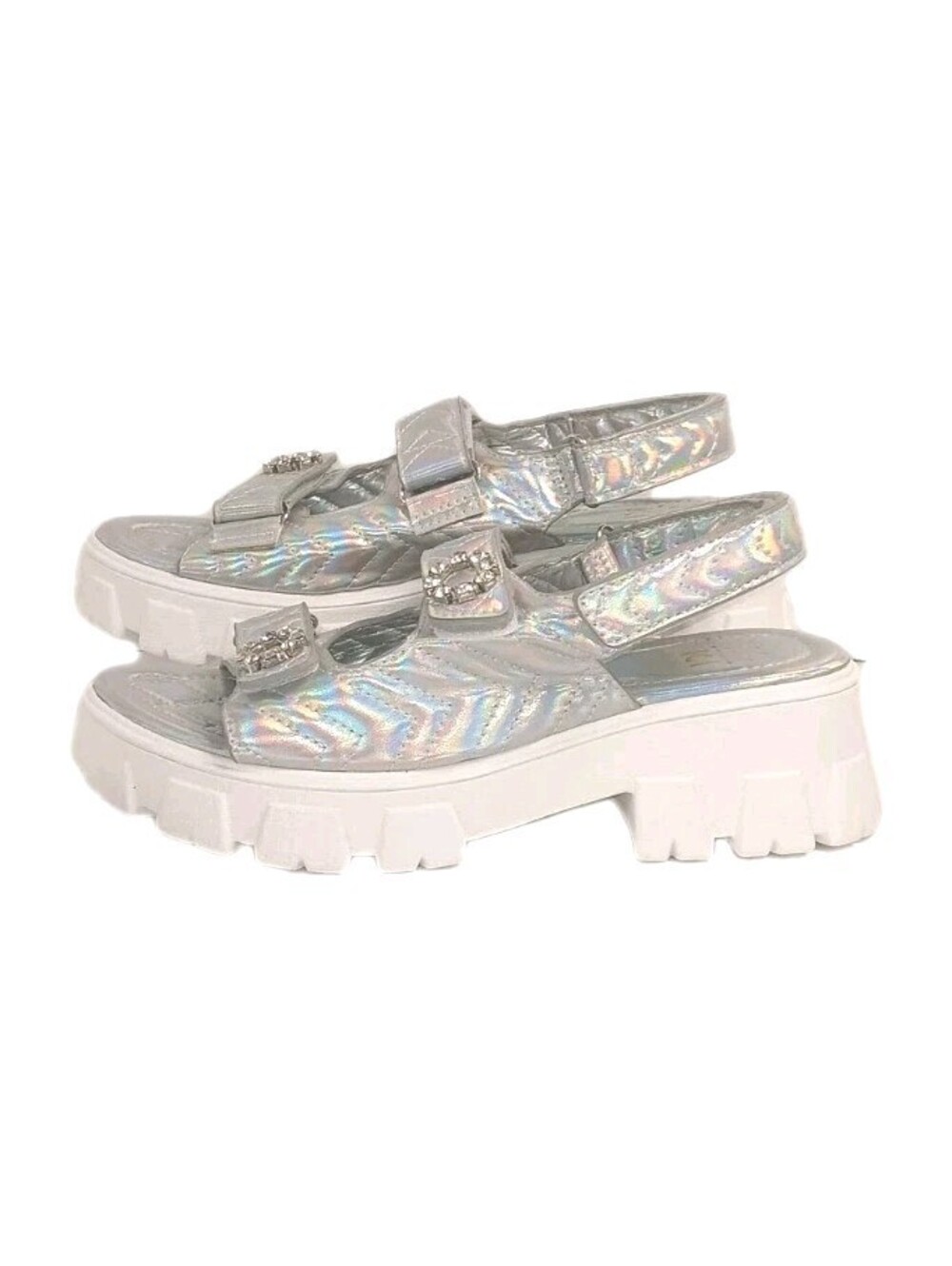 Women's Bling Rhinestone Open Toe YOKI Platform Strappy Sandal Shiny 7.5-8 NEW